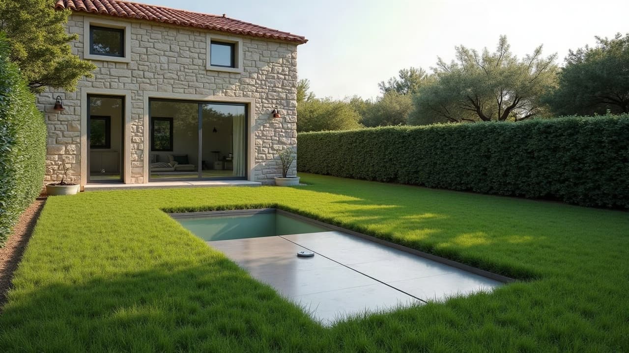 Maison traditionnelle en granite avec jardin en terrasse sur le relief corse