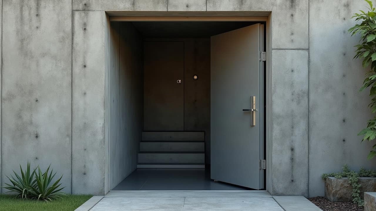 Cloison renforcée et gonds multipoints d'une porte de pièce sécurisée, détail technique