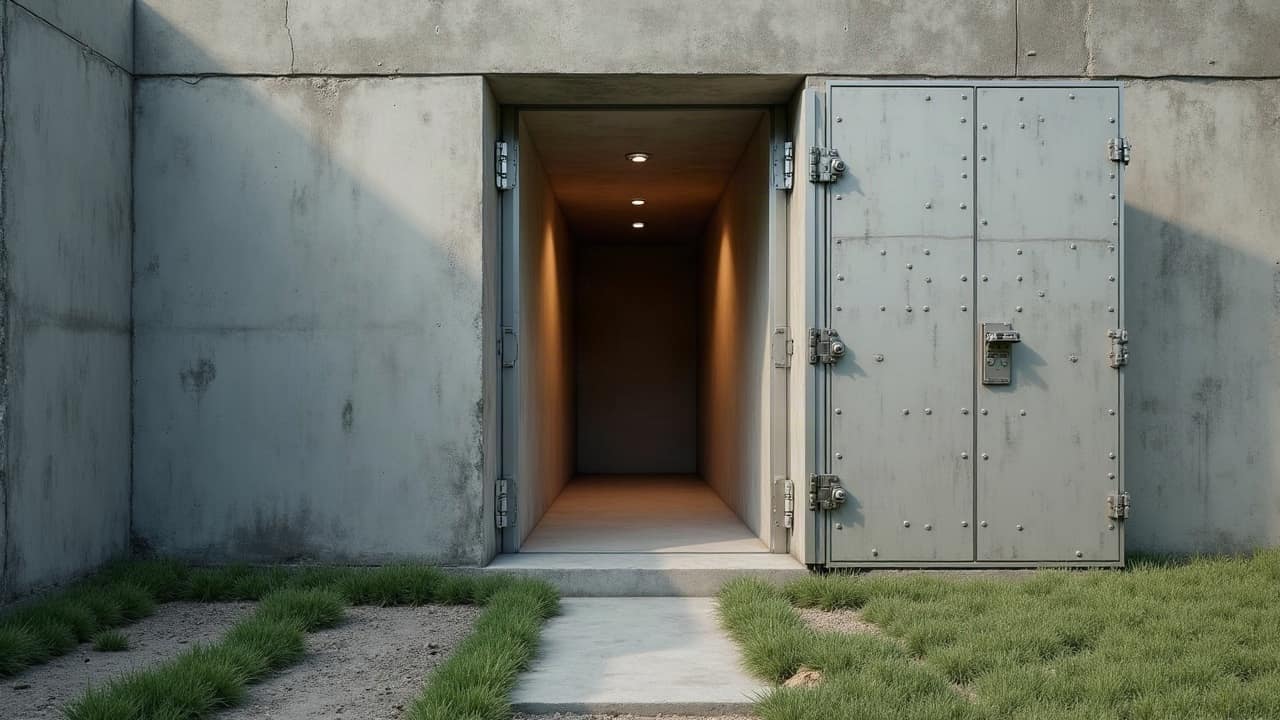 Section de mur en béton armé coulé sur place, finition de coffrage soignée, dans un abri sécurisé terminé