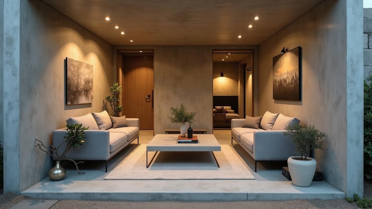 Abri familial haut de gamme, salon et alcôves de couchage en chêne