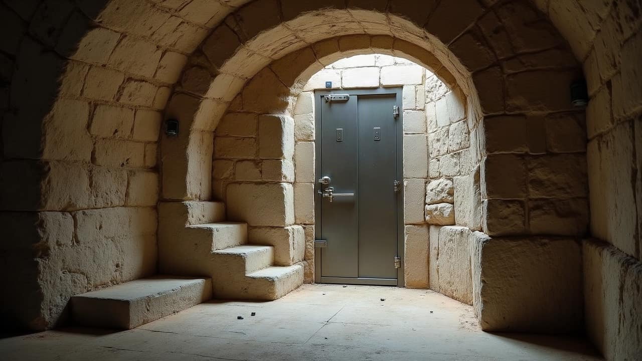 Mur en pierre de cave examiné à l'aide d'un appareil de mesure d'humidité
